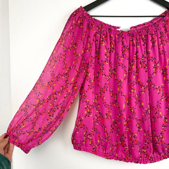 Diane Von Furstenberg Kamber Silk Off The Shoulder Floral Top Blouse Pink - M - Picture 2 of 7